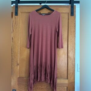 Fringe Hem Dress in Rust